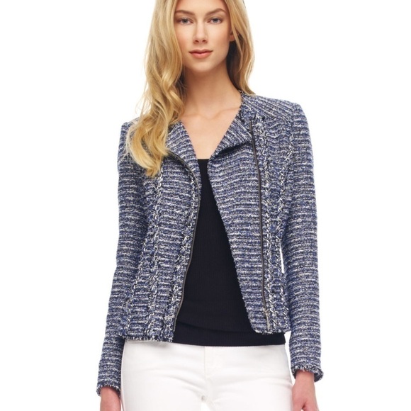 MICHAEL Michael Kors Blue Tweed Biker Jacket size XS - Picture 1 of 9